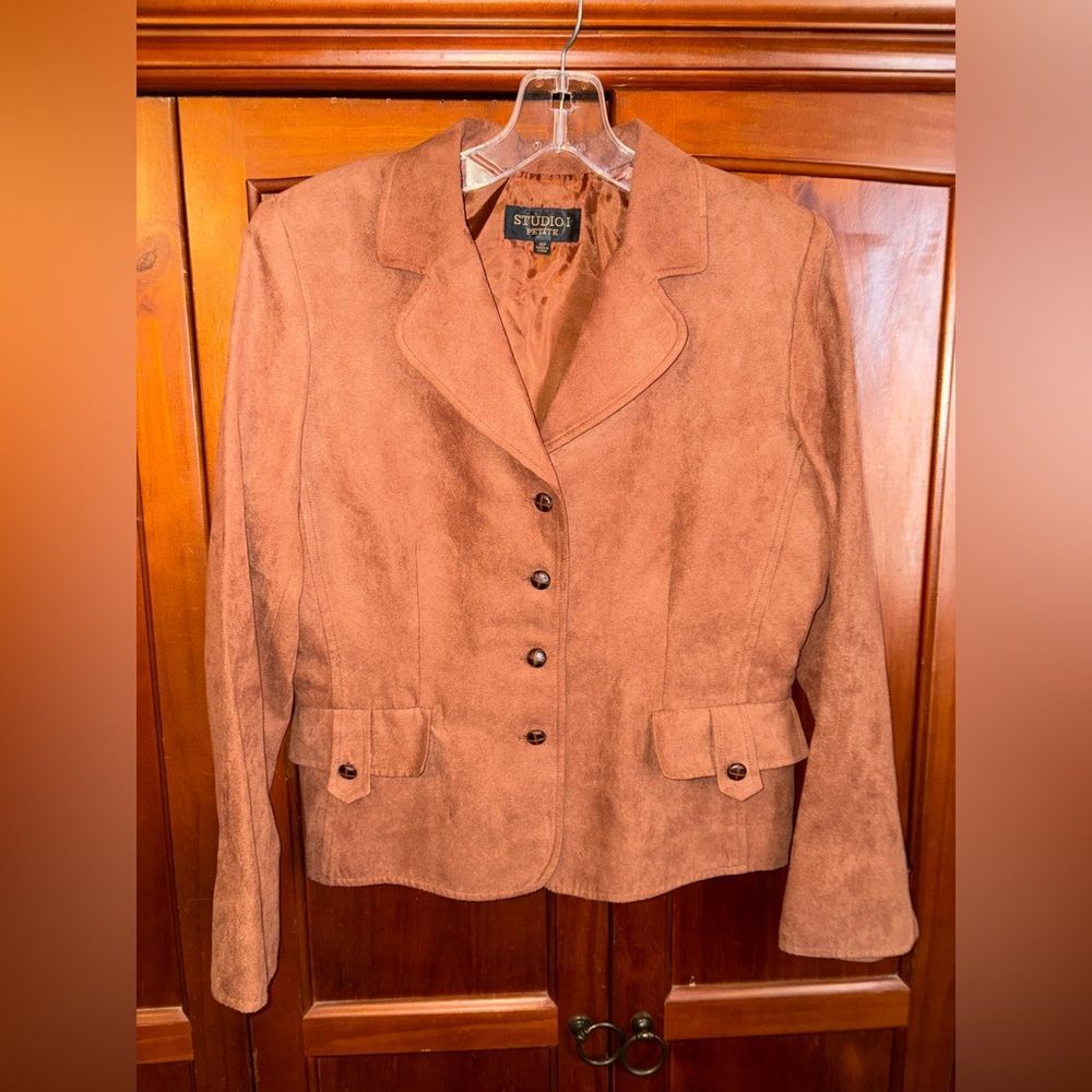 Studio I Brown Button-Up Suede like Blazer #1633